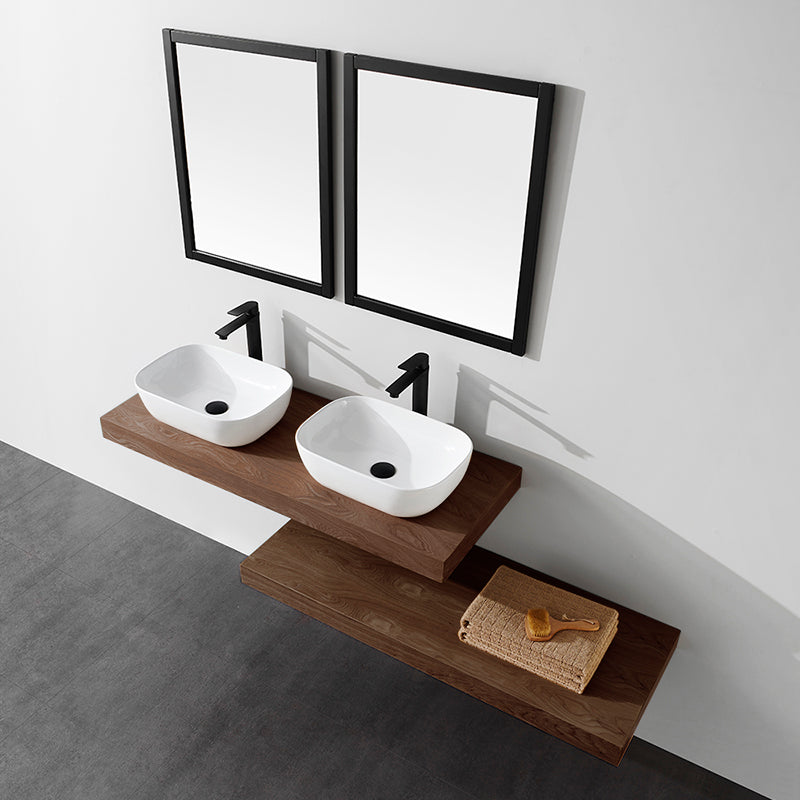 Exemple de plan suspendu pour vasque noyer