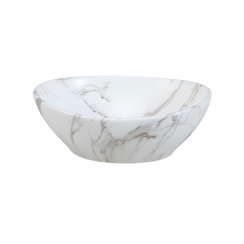 Vasque à poser ovale en céramique PATI blanc marbré - Le Monde du Bain