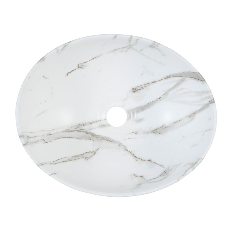 Vasque à poser ovale en céramique PATI blanc marbré - Le Monde du Bain