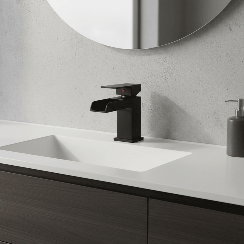 Mitigeur Cascade Noir Cuivre Robinet Lavabo Cascade Noir SJQKA - Mitigeur Laiton Pour Salle De Bain - Bec Large Design Moderne Robinet Salle De Bain
