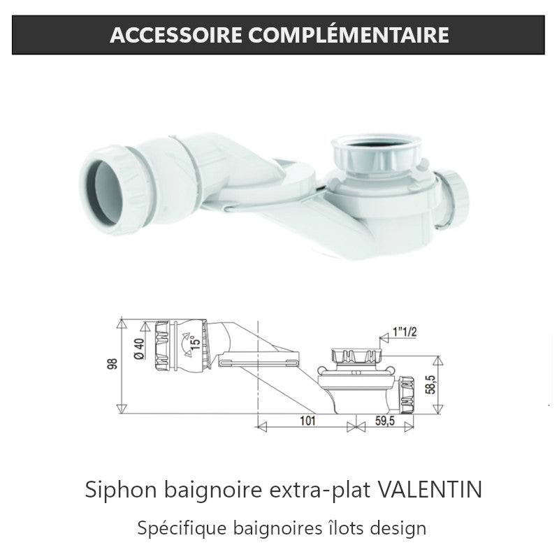 Siphon extra-plat VALENTIN pour Baignoire îlot design ovale LISBON finition noir mat - Le Monde du Bain