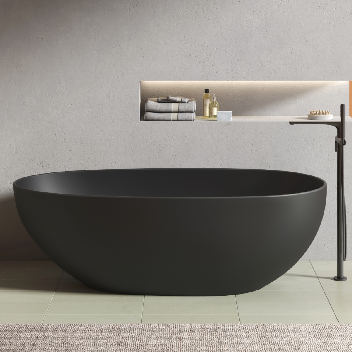 Exemple de baignoire îlot design noir mat