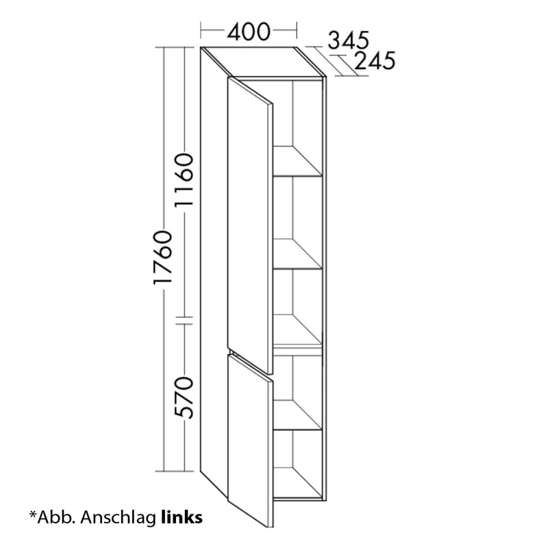 burgbad Lin20 armoire haute 40 x 34,5 cm, avec 2 portes, gauche