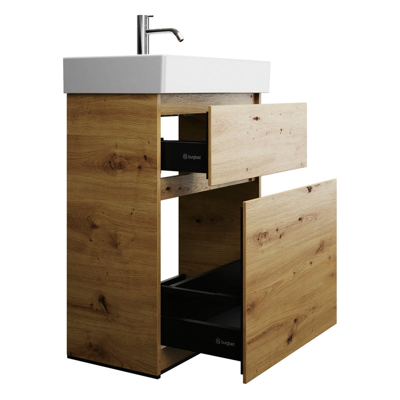 burgbad Lin20 meuble sous-vasque avec vasque en céramique 63 cm, 2 tiroirs