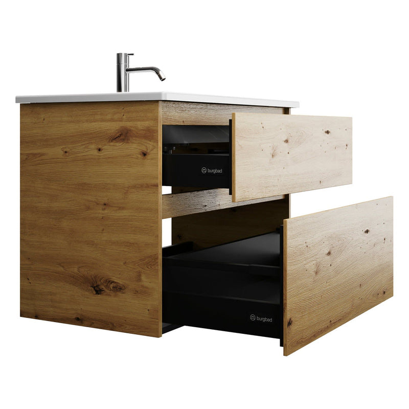 burgbad Lin20 meuble sous-vasque avec vasque en céramique 83 cm, 2 tiroirs