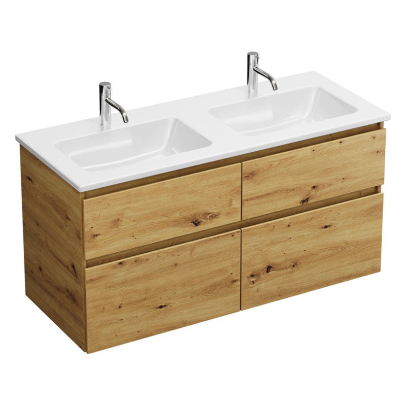 burgbad Lin20 meuble sous-vasque avec double vasque en céramique 123 cm, 4 compartiments coulissants