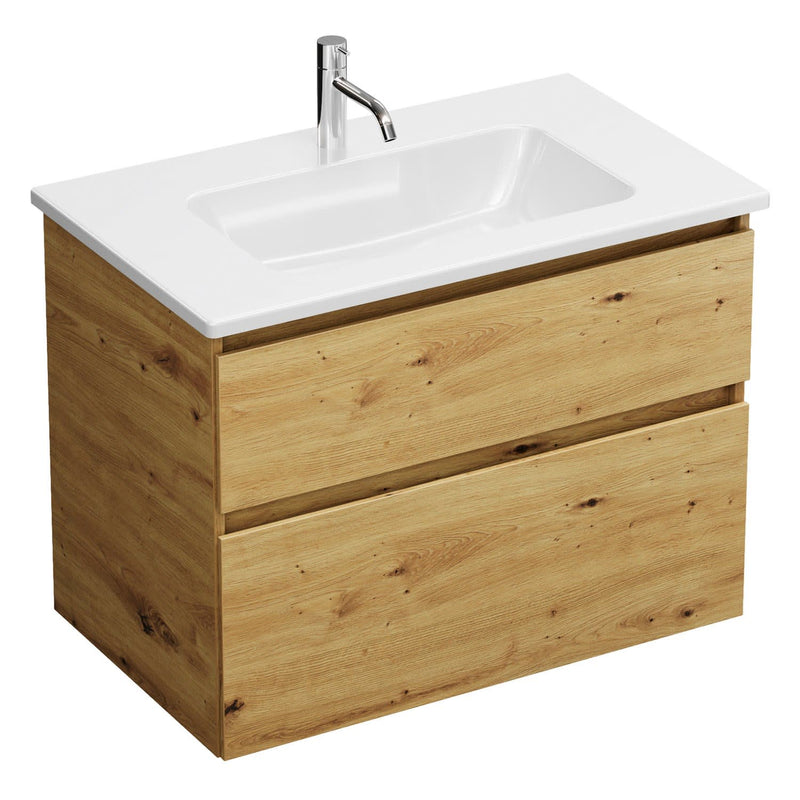 burgbad Lin20 meuble sous-vasque avec vasque en céramique 83 cm, 2 tiroirs