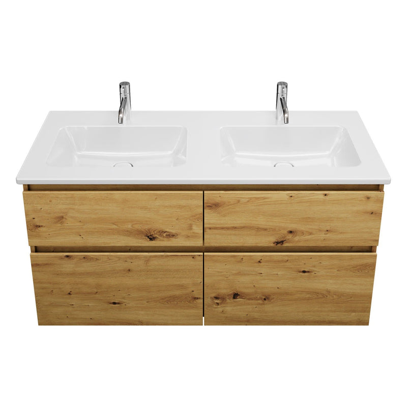 burgbad Lin20 meuble sous-vasque avec double vasque en céramique 123 cm, 4 compartiments coulissants
