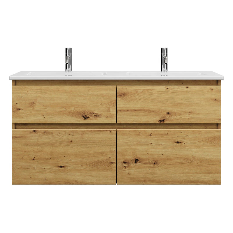 burgbad Lin20 meuble sous-vasque avec double vasque en céramique 123 cm, 4 compartiments coulissants