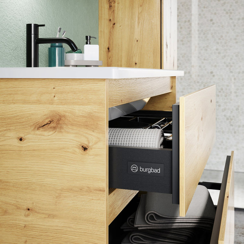 burgbad Lin20 meuble sous-vasque avec vasque en céramique 83 cm, 2 tiroirs