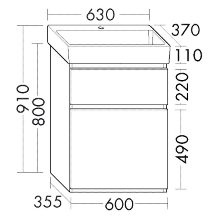 burgbad Lin20 meuble sous-vasque avec vasque en céramique 63 cm, 2 tiroirs