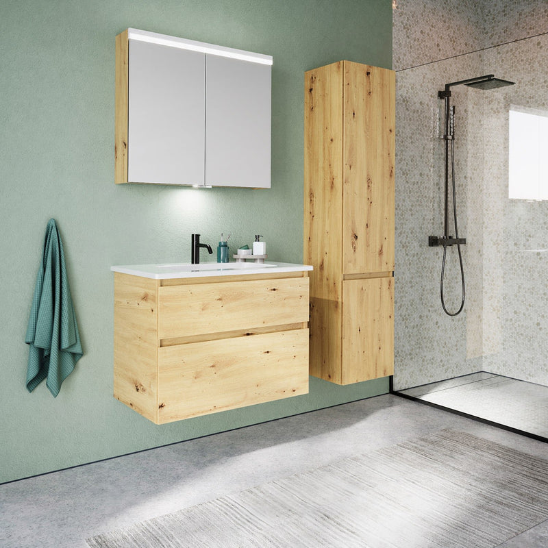 burgbad Lin20 meuble sous-vasque avec vasque en céramique 83 cm, 2 tiroirs