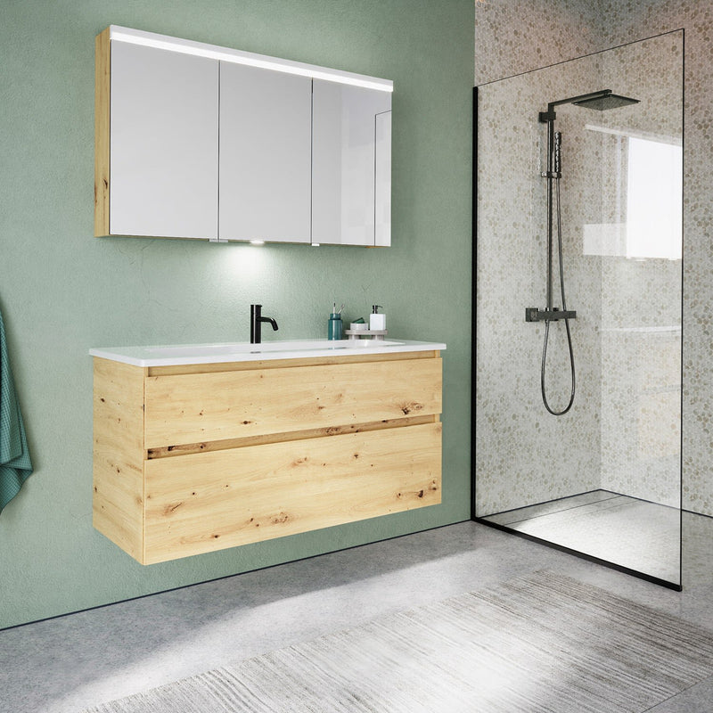 burgbad Lin20 meuble sous-vasque avec vasque en céramique 123 cm, 2 compartiments coulissants