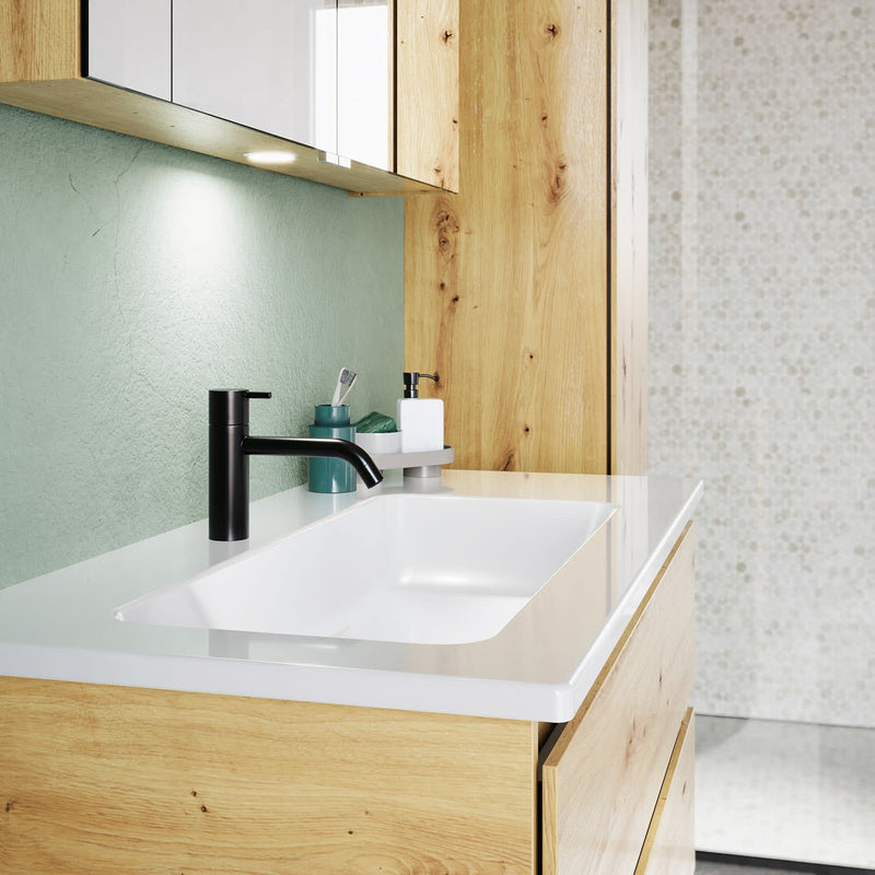burgbad Lin20 meuble sous-vasque avec vasque en céramique 103 cm, 3 tiroirs, gauche