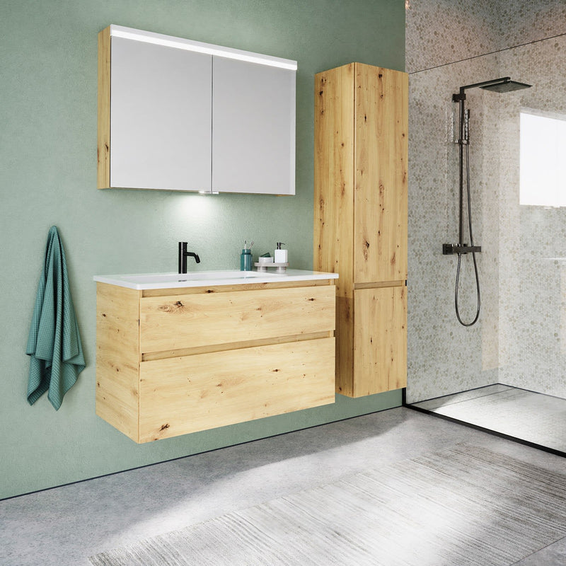 burgbad Lin20 meuble sous-vasque avec vasque en céramique 103 cm, 2 tiroirs, gauche