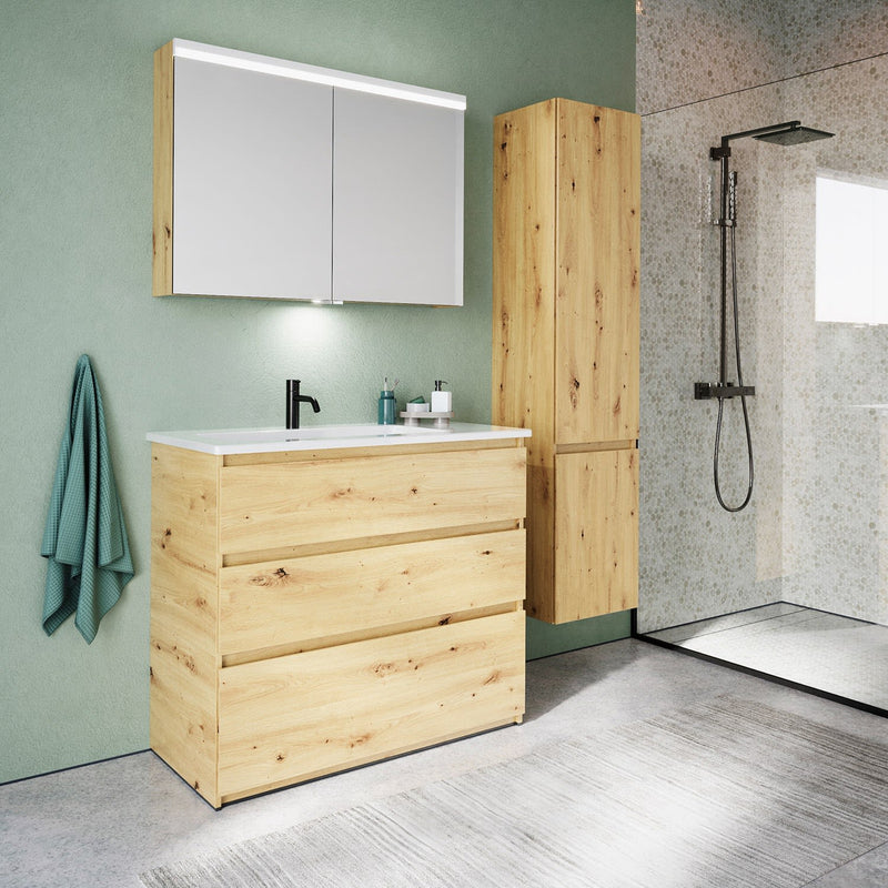 burgbad Lin20 meuble sous-vasque avec vasque en céramique 103 cm, 3 tiroirs, gauche