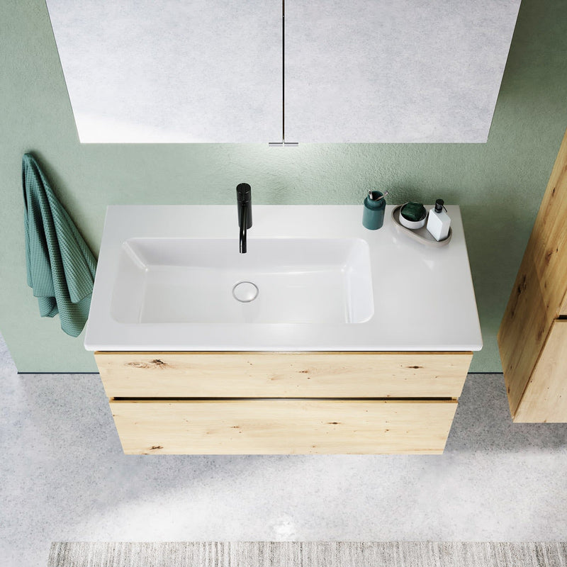 burgbad Lin20 meuble sous-vasque avec vasque en céramique 103 cm, 2 tiroirs, gauche