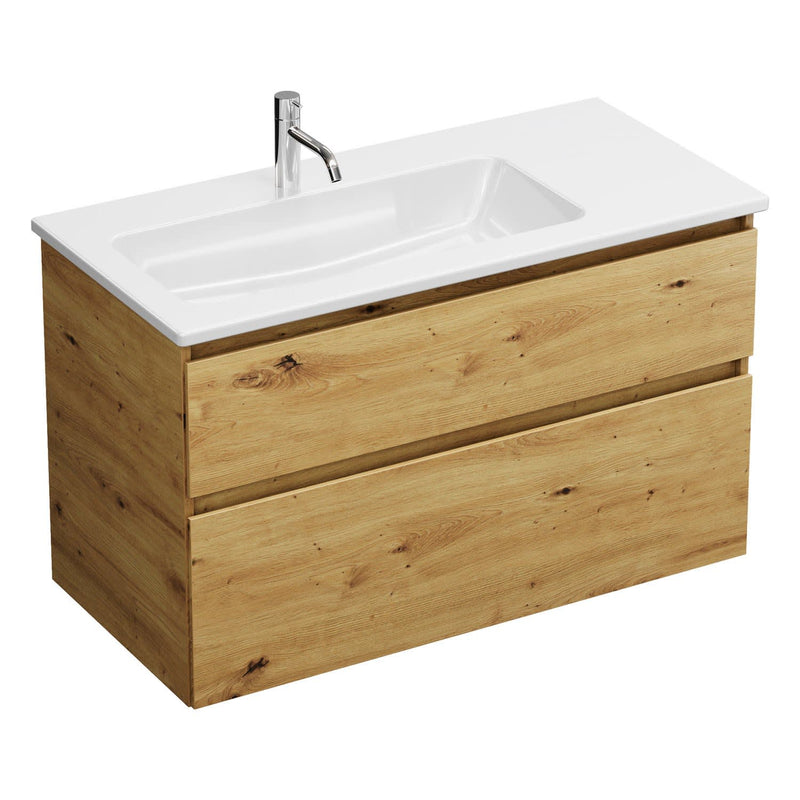 burgbad Lin20 meuble sous-vasque avec vasque en céramique 103 cm, 2 tiroirs, gauche