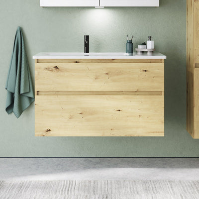 burgbad Lin20 meuble sous-vasque avec vasque en céramique 103 cm, 2 tiroirs, gauche