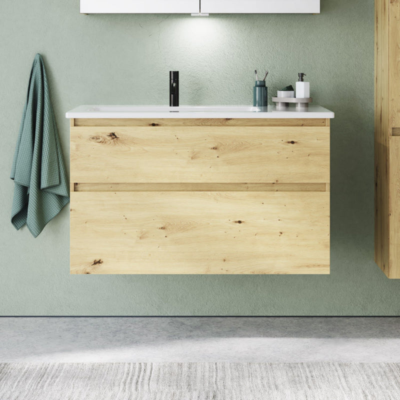 burgbad Lin20 meuble sous-vasque avec vasque en céramique 103 cm, 2 tiroirs, gauche