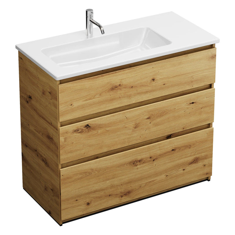burgbad Lin20 meuble sous-vasque avec vasque en céramique 103 cm, 3 tiroirs, gauche