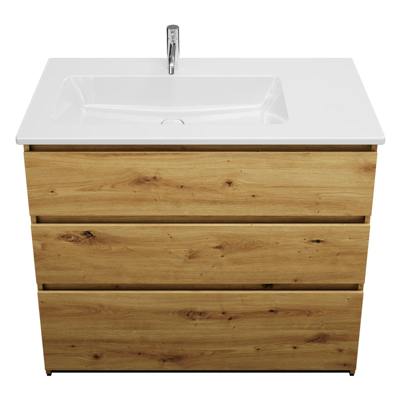 burgbad Lin20 meuble sous-vasque avec vasque en céramique 103 cm, 3 tiroirs, gauche