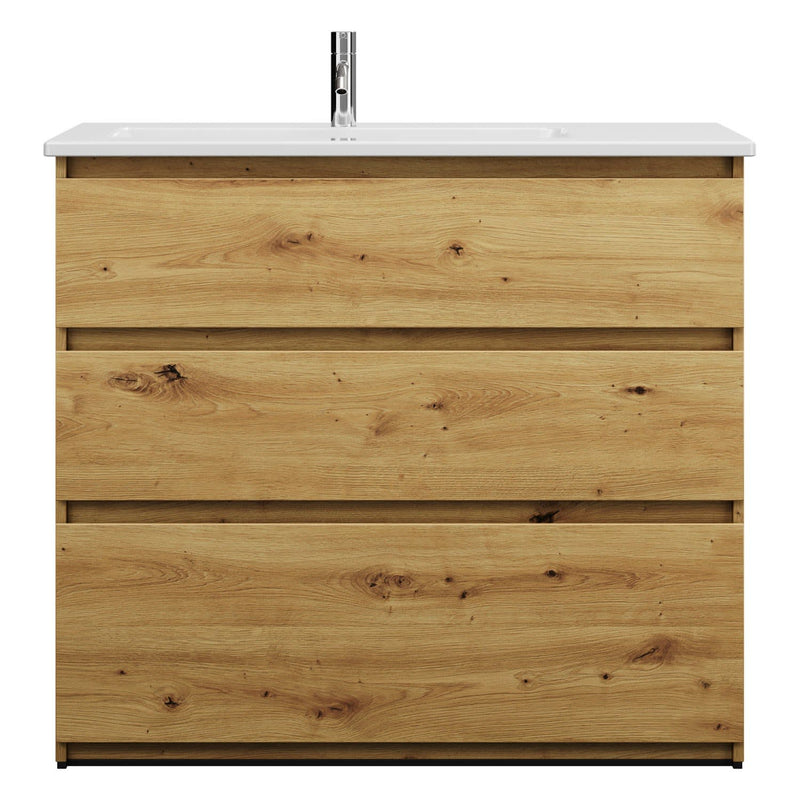 burgbad Lin20 meuble sous-vasque avec vasque en céramique 103 cm, 3 tiroirs, gauche