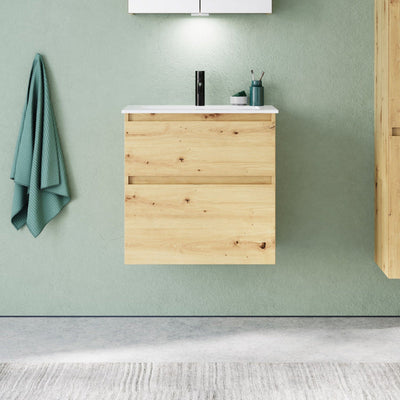 burgbad Meuble sous-vasque Lin20 avec vasque en fonte minérale 62 cm, 2 tiroirs