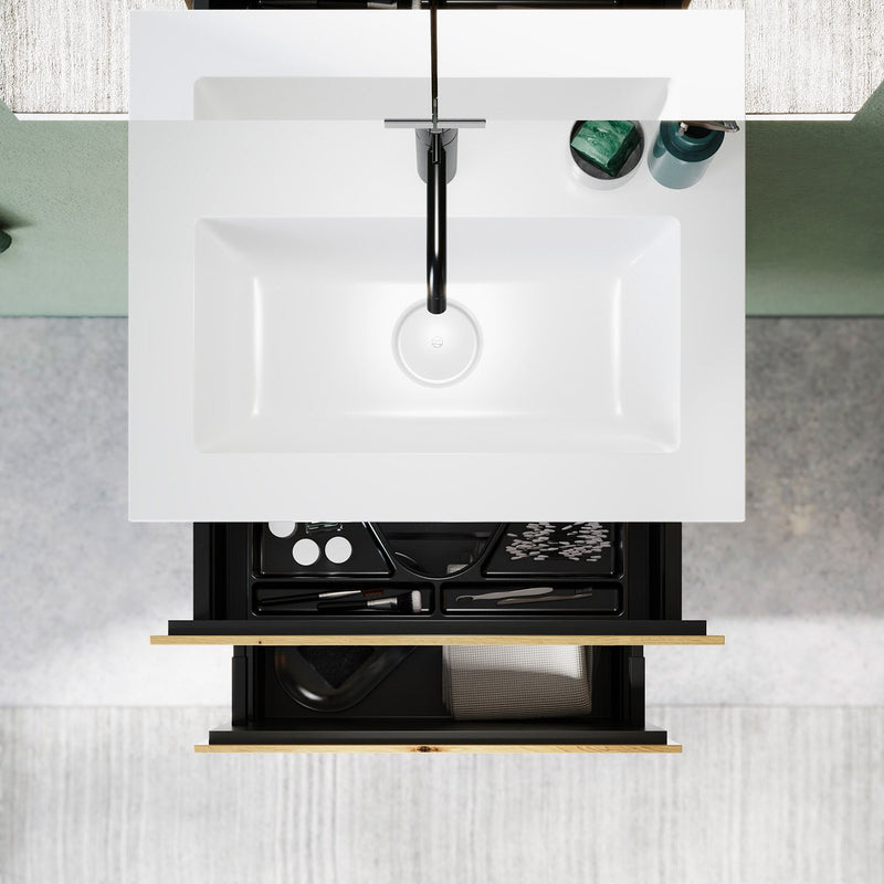 burgbad Meuble sous-vasque Lin20 avec vasque en fonte minérale 62 cm, 2 tiroirs