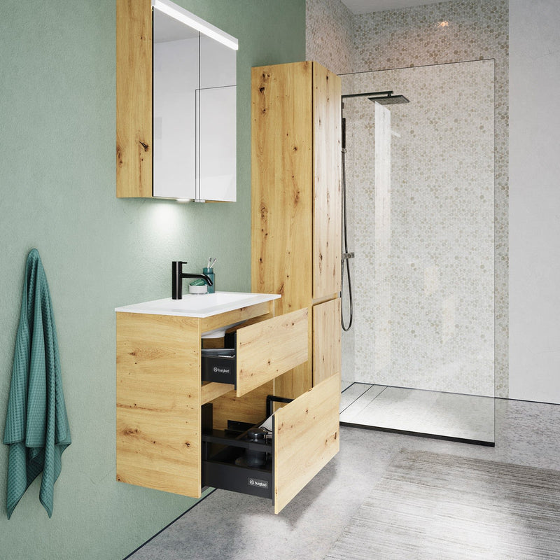 burgbad Meuble sous-vasque Lin20 avec vasque en fonte minérale 62 cm, 2 tiroirs
