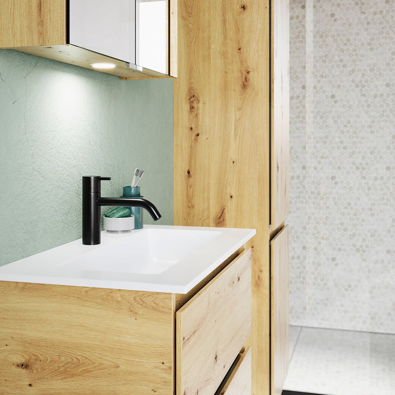 burgbad Meuble sous-vasque Lin20 avec vasque en fonte minérale 62 cm, 2 tiroirs