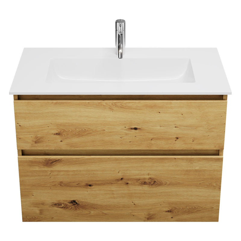 burgbad Meuble sous-vasque Lin20 avec vasque en fonte minérale 82 cm, 2 tiroirs