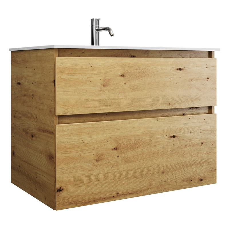 burgbad Meuble sous-vasque Lin20 avec vasque en fonte minérale 82 cm, 2 tiroirs