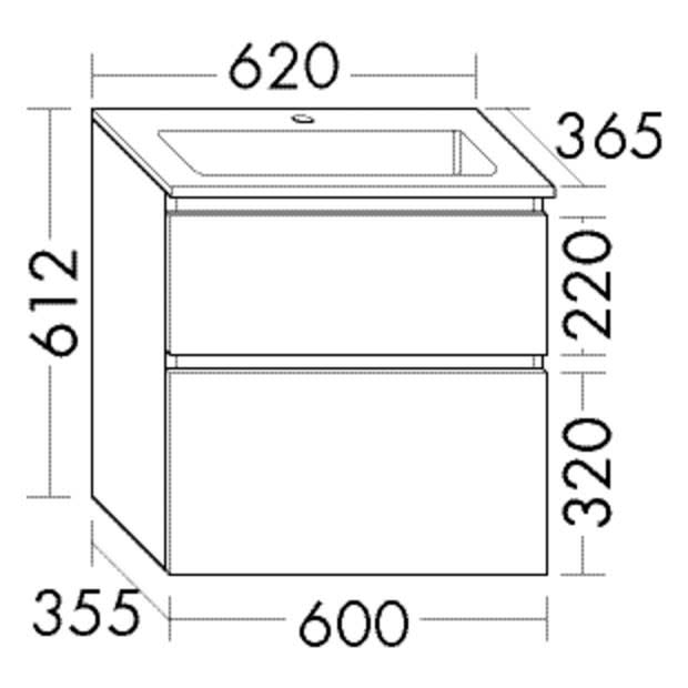 burgbad Meuble sous-vasque Lin20 avec vasque en fonte minérale 62 cm, 2 tiroirs