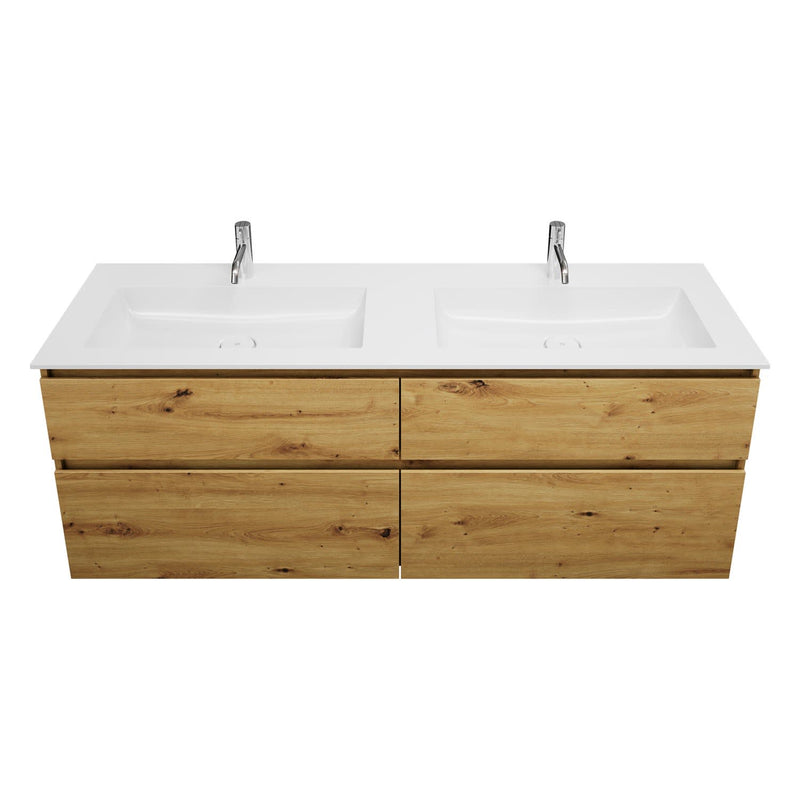 burgbad Lin20 meuble sous-vasque avec double vasque en fonte minérale 162 cm, 4 tiroirs, gauche et droite