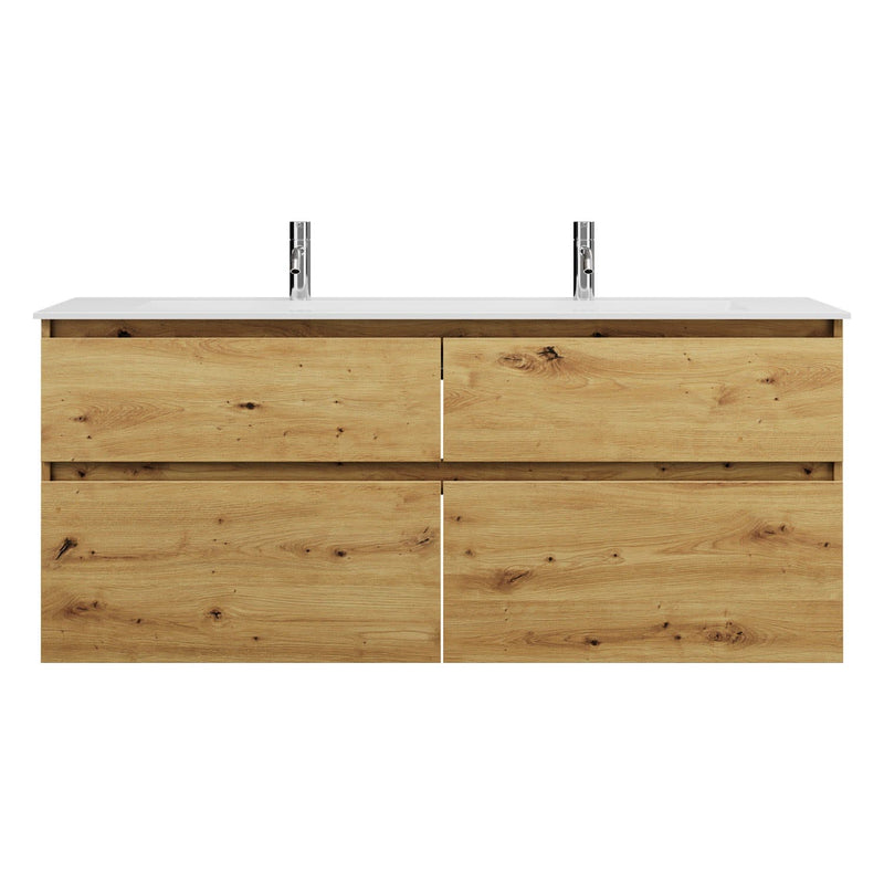 burgbad Meuble sous-vasque Lin20 avec vasque en fonte minérale 142 cm, 4 compartiments coulissants