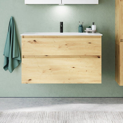 burgbad Meuble sous-vasque Lin20 avec vasque en fonte minérale 102 cm, 2 tiroirs