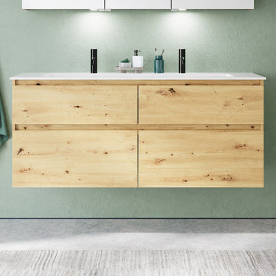 burgbad Meuble sous-vasque Lin20 avec vasque en fonte minérale 142 cm, 4 compartiments coulissants