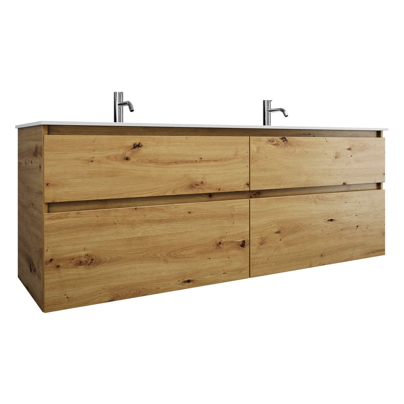 burgbad Lin20 meuble sous-vasque avec double vasque en fonte minérale 162 cm, 4 tiroirs, gauche et droite