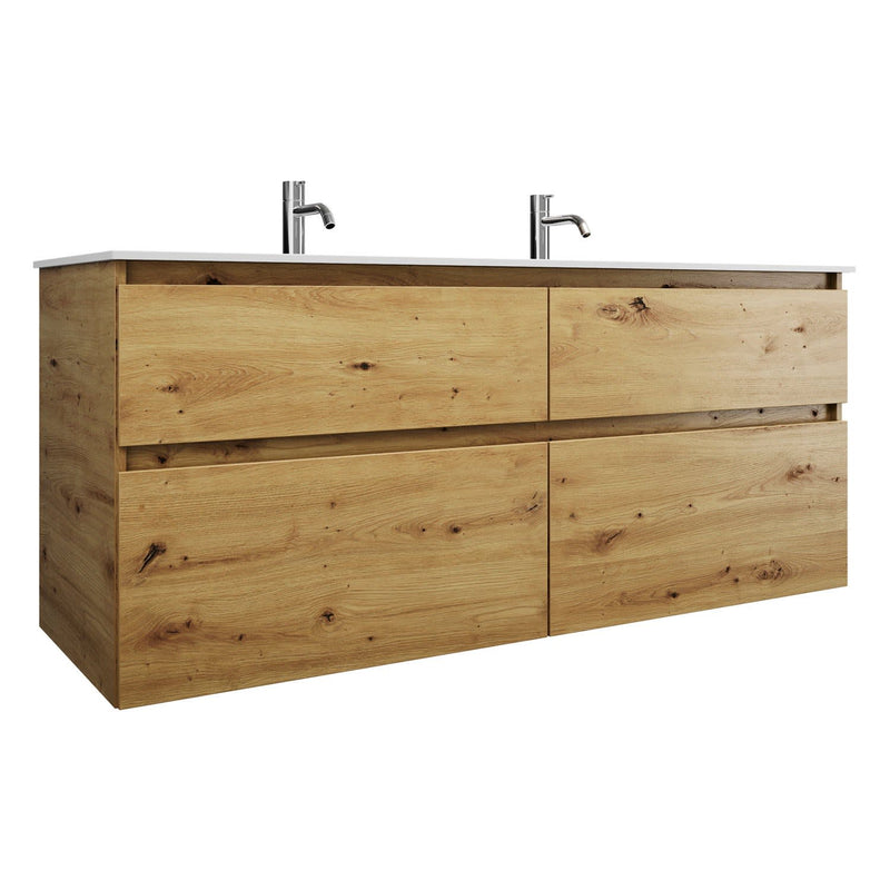 burgbad Meuble sous-vasque Lin20 avec vasque en fonte minérale 142 cm, 4 compartiments coulissants