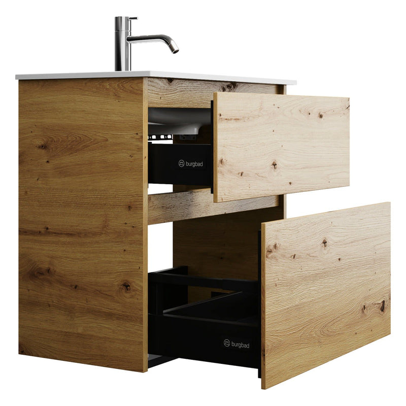 burgbad Meuble sous-vasque Lin20 avec vasque en fonte minérale 62 cm, 2 tiroirs