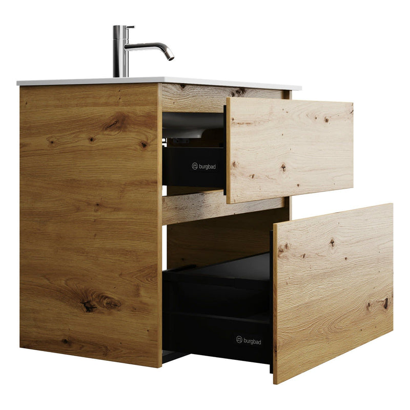 burgbad Meuble sous-vasque Lin20 avec vasque en fonte minérale 62 cm, 2 tiroirs