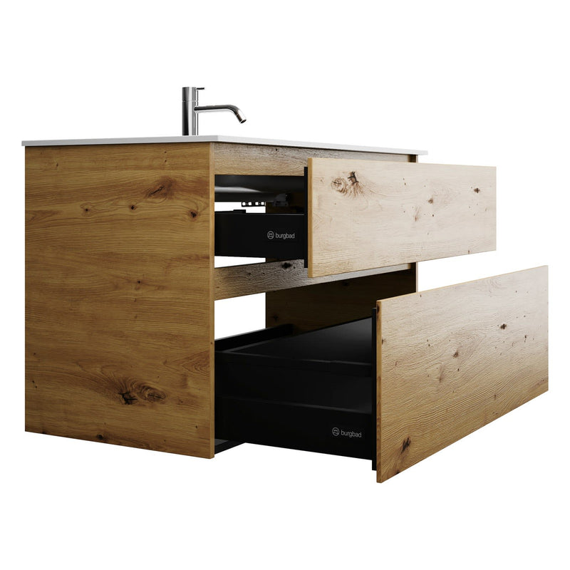 burgbad Meuble sous-vasque Lin20 avec vasque en fonte minérale 102 cm, 2 tiroirs