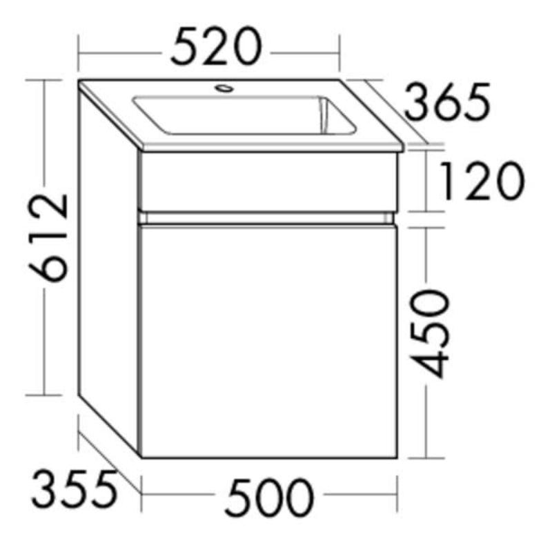 burgbad Meuble sous-vasque Lin20 avec vasque en fonte minérale 52 cm, 1 compartiment coulissant