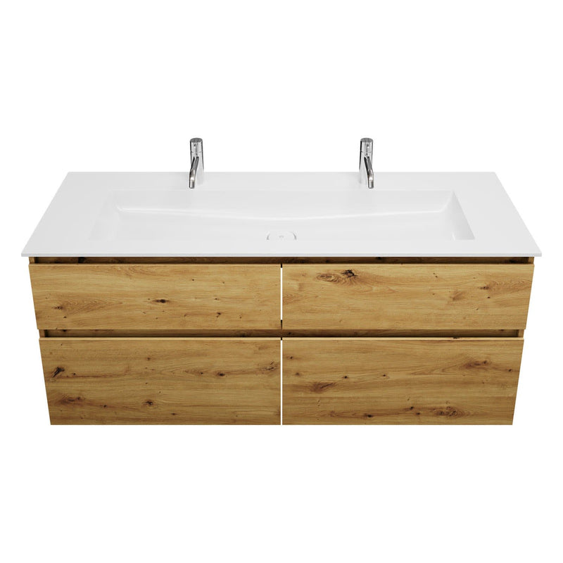 burgbad Meuble sous-vasque Lin20 avec vasque en fonte minérale 142 cm, 4 compartiments coulissants