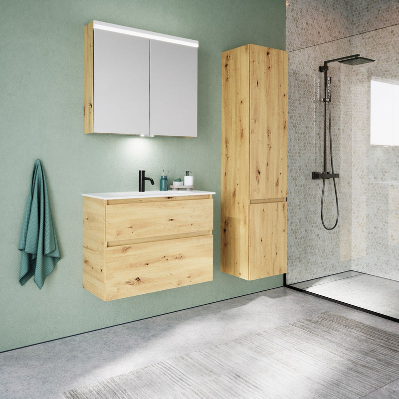 burgbad Meuble sous-vasque Lin20 avec vasque en fonte minérale 82 cm, 2 tiroirs