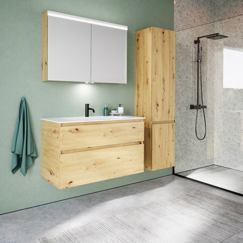 burgbad Meuble sous-vasque Lin20 avec vasque en fonte minérale 102 cm, 2 tiroirs