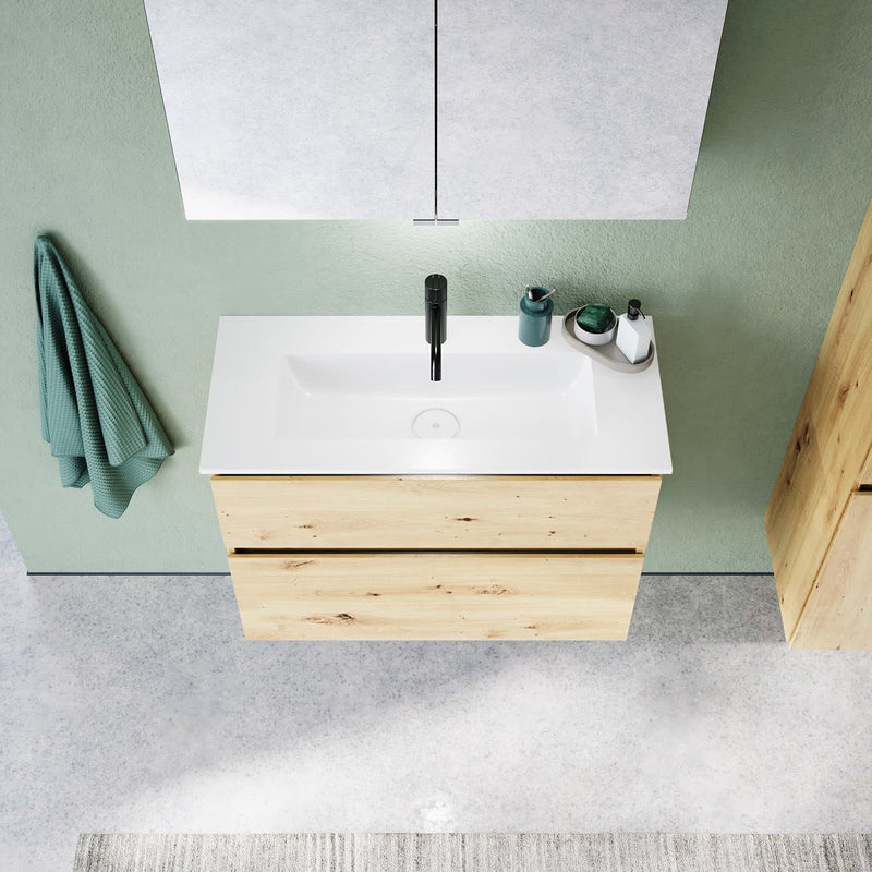 burgbad Meuble sous-vasque Lin20 avec vasque en fonte minérale 82 cm, 2 tiroirs