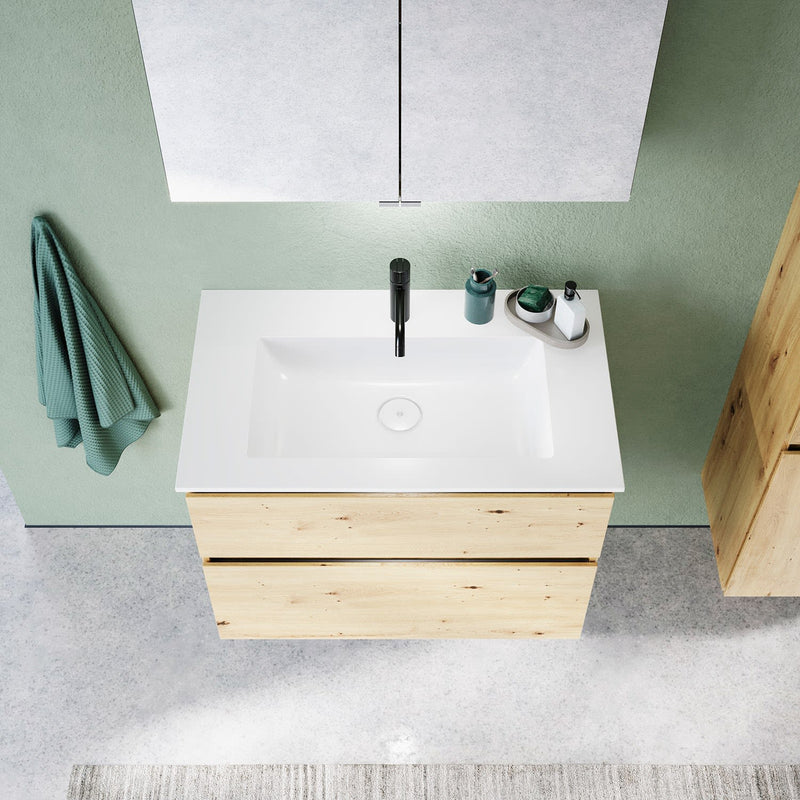 burgbad Meuble sous-vasque Lin20 avec vasque en fonte minérale 82 cm, 2 tiroirs