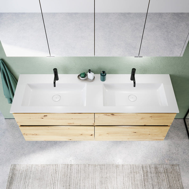 burgbad Lin20 meuble sous-vasque avec double vasque en fonte minérale 162 cm, 4 tiroirs, gauche et droite